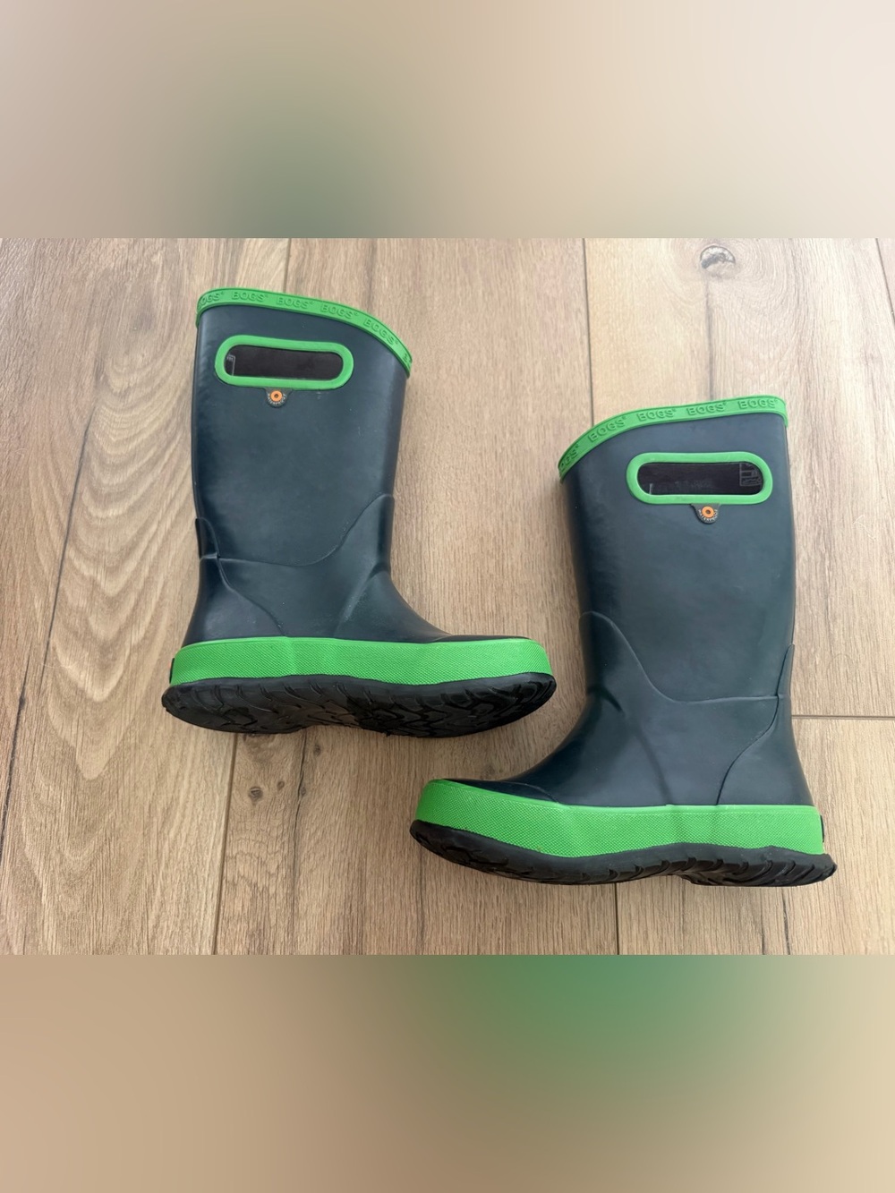 Bogs Kids' Lightweight Waterproof Rainboots Navy Green Size 10 Pull-on Handles